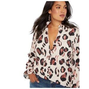 Anthropologie Eloquii Animal Print blouse top Button Down Plus Size 4X beige NEW